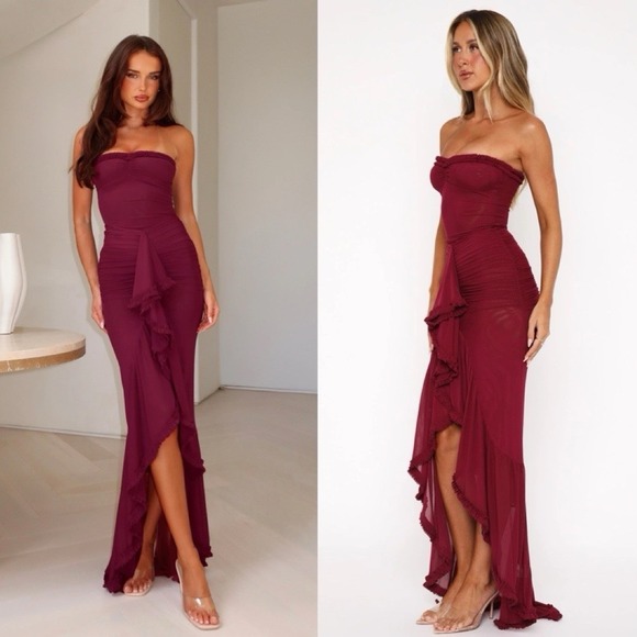 White Fox Boutique Dresses & Skirts - White Fox Boutique Strapless Maxi Dress in Deep Wine